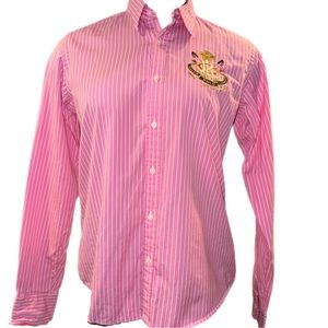 Ralph Lauren pink Striped Fitted Button Up Shirt Size 10